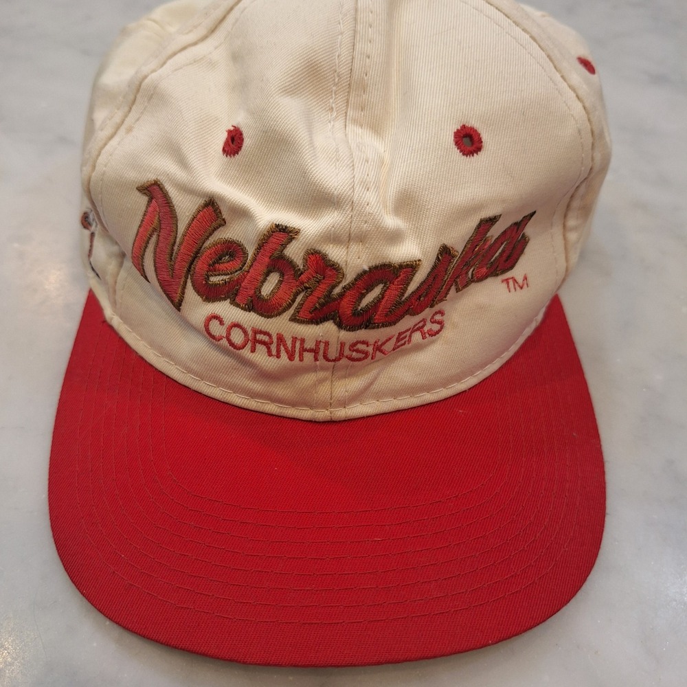 Vintage Sports Specialties Nebraska Hat Mens OSFA Cream Red Snapback Twill Cap